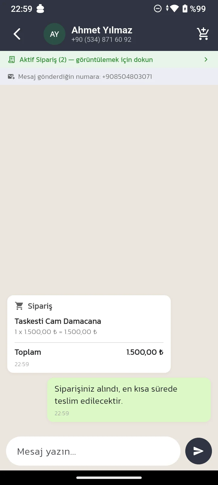 TamSucu WhatsApp sohbet yönetimi ekranı